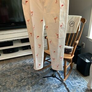 Chico's White Flamingo Print Cropped Pants